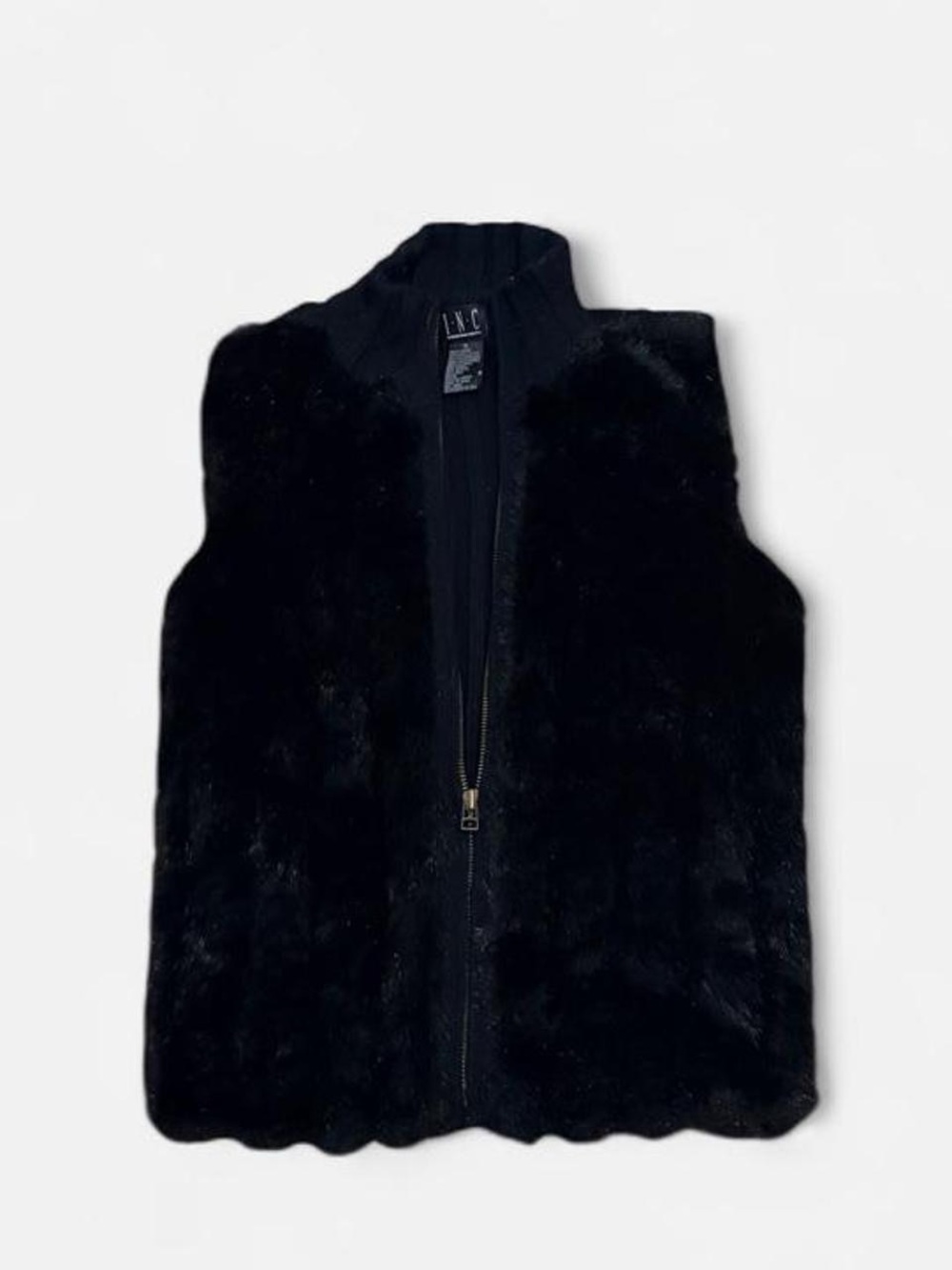 INC International Concepts Black Faux Fur Zip Vest